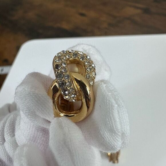 Dior Rhinestone Gold Tone Clip On Earrings - Picture 6 of 6